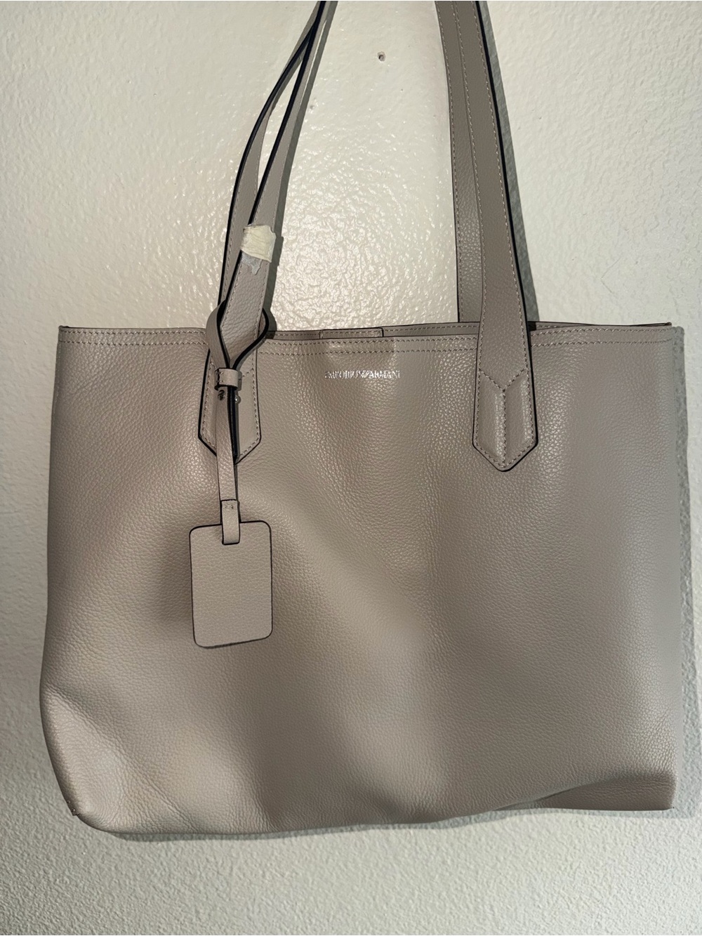Emporio Armani Taupe Leather Tote Bag - Neutral Gray
